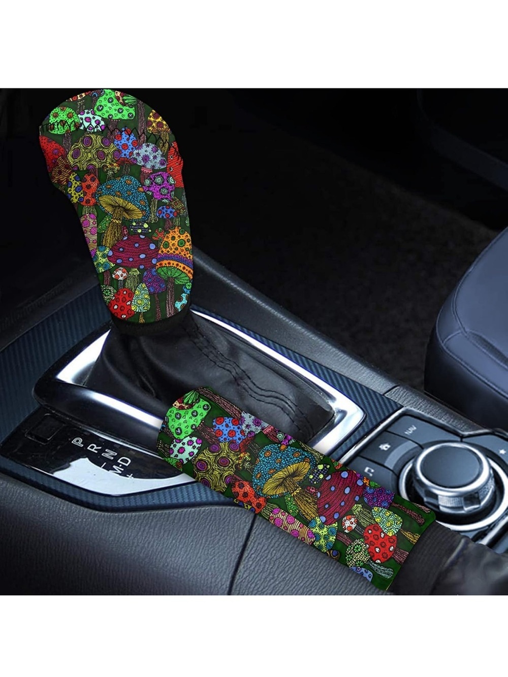 Colorful Mushroom Print Fashion Car Handbrake Cover Gear Shift Knob Cover